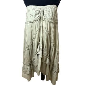 Miss Bisou | Sage Green Boho High-Low Tiered Dress / Skirt | 100% Cotton | Sz S